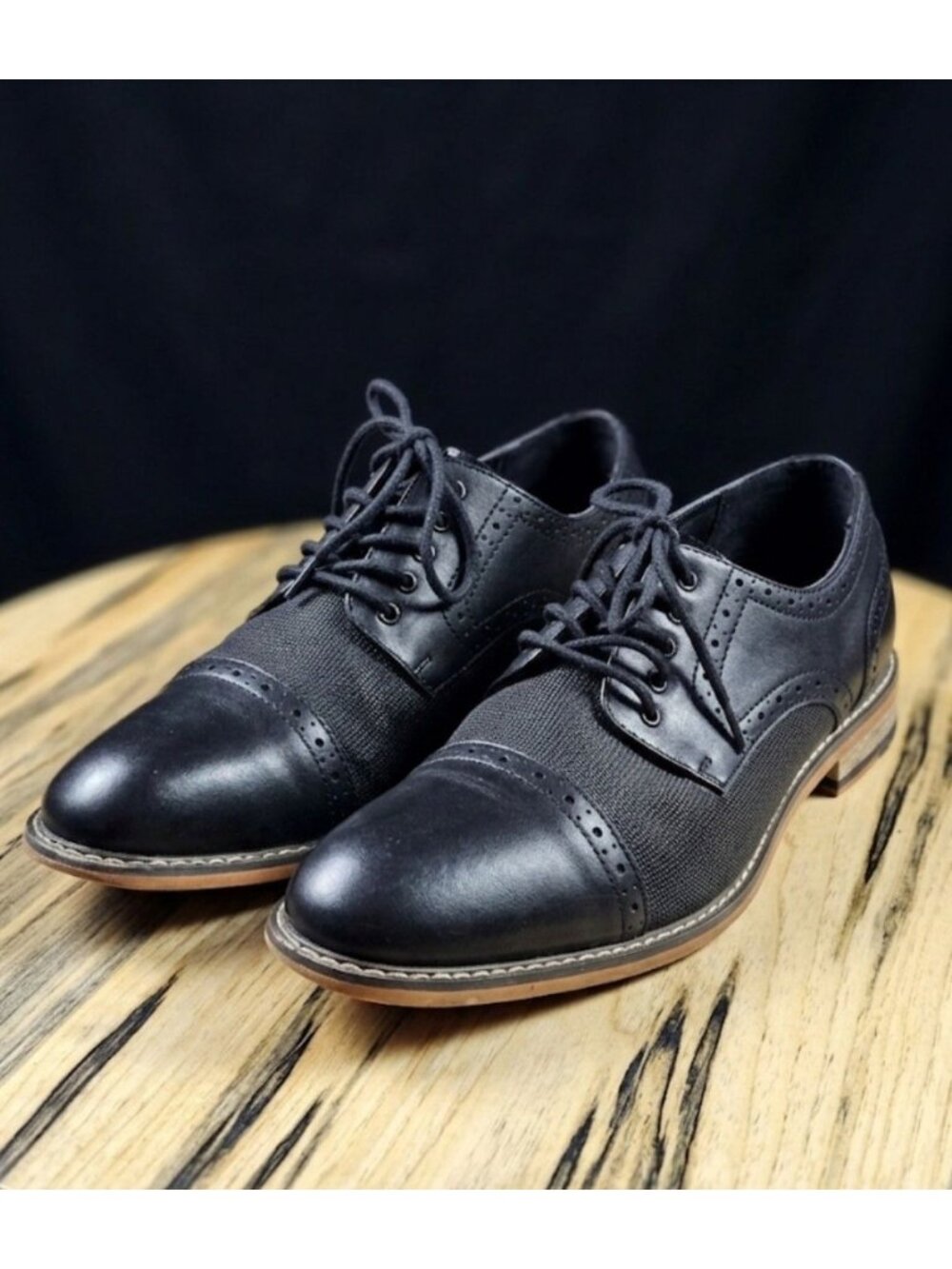 Bar III Black Leather/PU Parker Cap Toe Dress Oxford Brogues Shoe Men 8.5M
